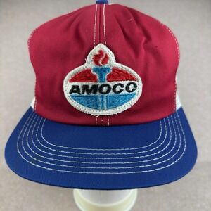 Vintage Amoco Trucker Hat‎ Mesh Cap Gas Oil Patch Red White Blue USA Made